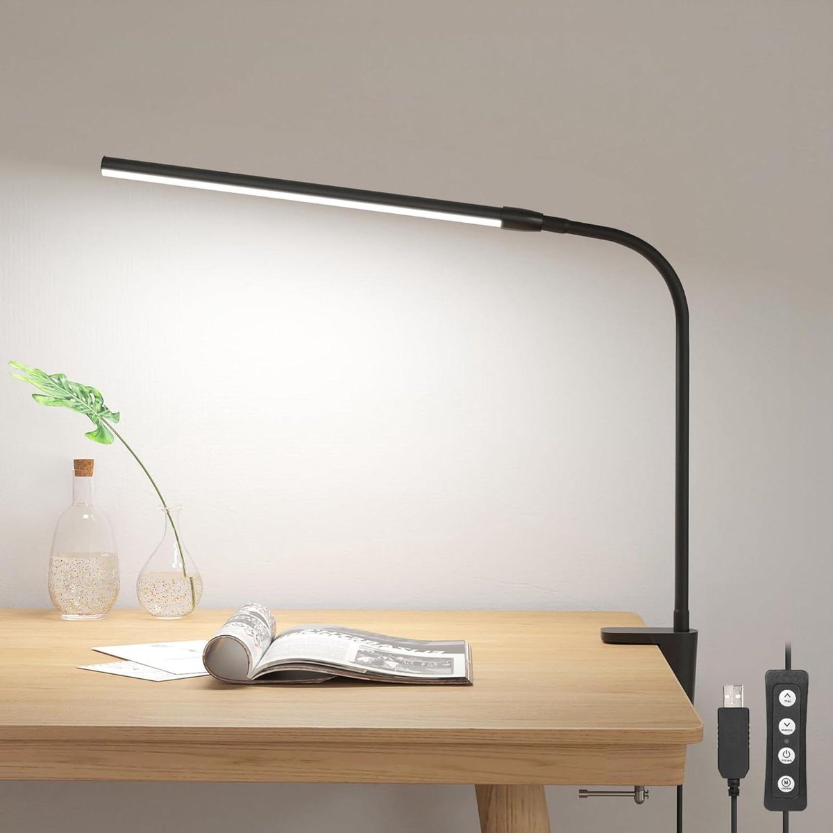 Flexibele USB-led bureaulamp met klem - dimbare leeslamp voor kantoor en studie - 54 leds 460 lm 3 verlichtingsmodi 10 helderheidsniveaus (zwart)
