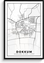 Cadre photo avec affiche - Carte - Dokkum - Zwart - Wit - 80x120 cm - Cadre pour affiche
