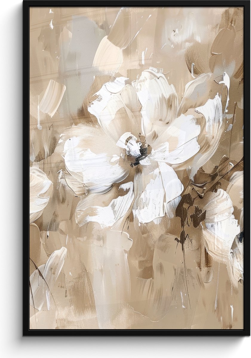 FrameYourWall Poster in lijst - Fotolijst 80x120 cm - Posters - Bloemen - Beige - Abstract - Modern - Posterlijst zwart - Decoratie - Wanddecoratie woonkamer - Muurdecoratie slaapkamer