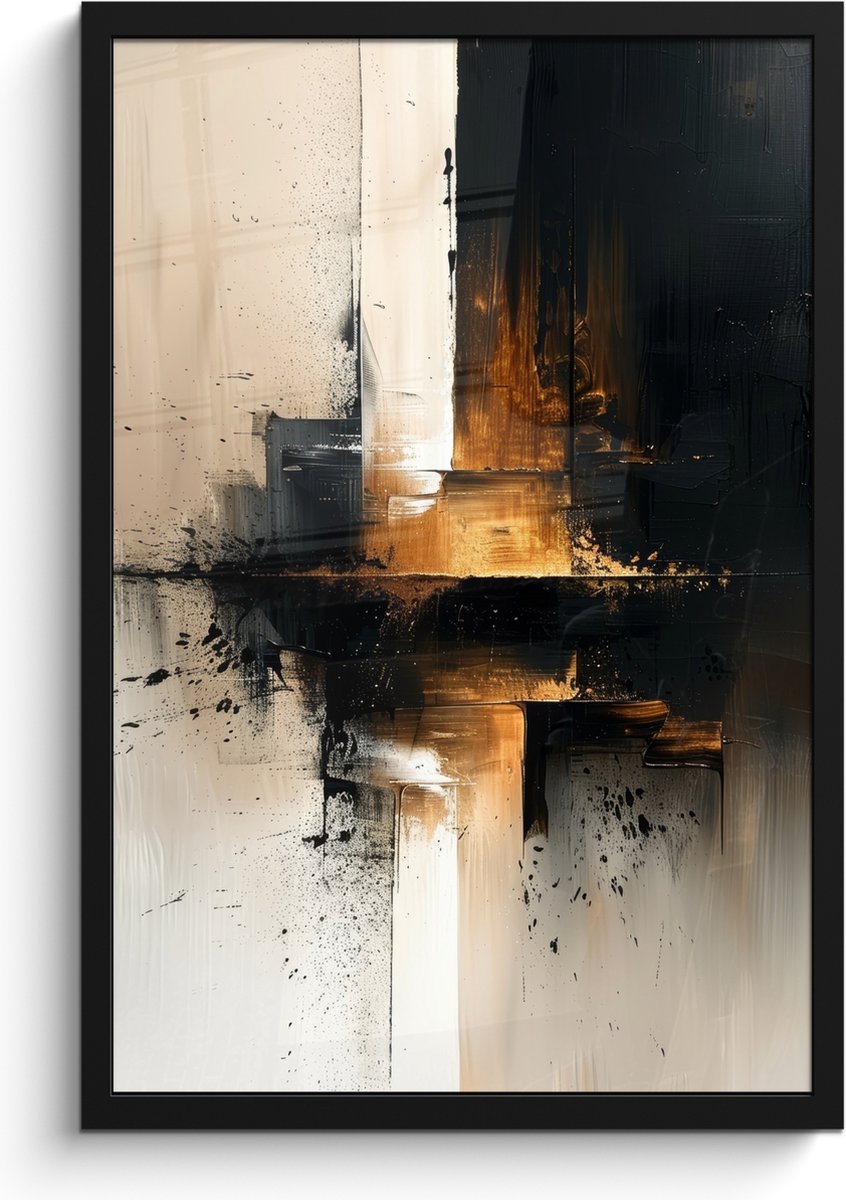 FrameYourWall Poster in lijst - Fotolijst 40x60 cm - Posters - Modern - Zwart - Verf - Goud - Posterlijst zwart - Decoratie - Wanddecoratie woonkamer - Muurdecoratie slaapkamer