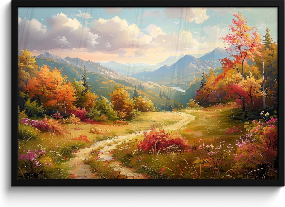 FrameYourWall Poster in lijst - Fotolijst 90x60 cm - Posters - Landschap - Illustratie - Natuur - Posterlijst zwart - Decoratie - Wanddecoratie woonkamer - Muurdecoratie slaapkamer Natuur landschap