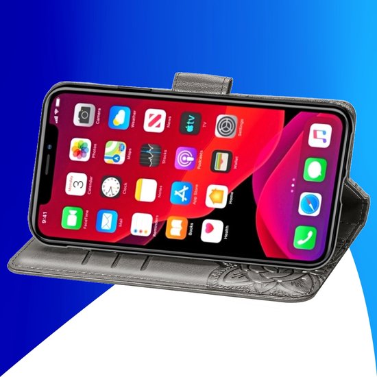 Coque adaptée pour iPhone 16 - Bookcase - Porte-cartes - Portefeuille - Motif papillon - Simili cuir - Grijs