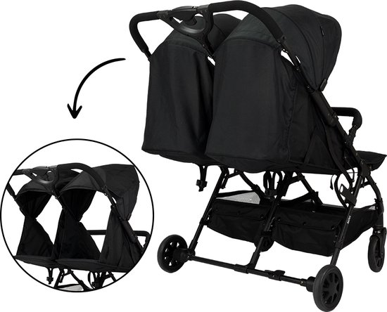 Novi Baby® Foss Go Duobuggy - All Black - Geschikt tot 15 kg per zitje - Compact opvouwbaar van Novi Baby® — afbeelding 5