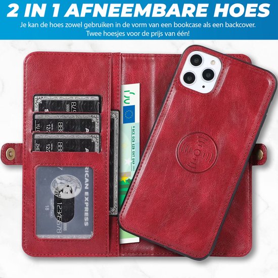 Coque adaptée pour iPhone 16 Plus - Bookcase - Amovible 2 en 1 - Coque arrière - Porte-cartes - Portefeuille - Simili cuir - Rouge