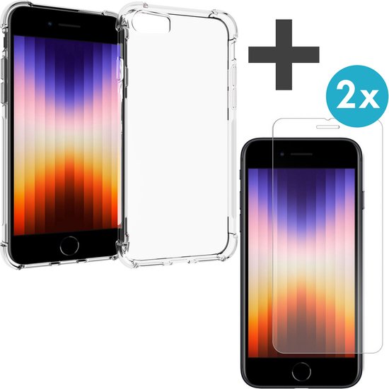 Foto: Imoshion shockproof hoesje inclusief 2x screenprotector gehard glas geschikt voor iphone se 2022 2020 8 7 transparant