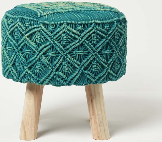 Houten ronde kruk, anti-slip gebogen hout stapelkruk, stevige kruk stoel met 4 poten, snoep kleur houten kleine ronde tafelkrukken, voor huismeubilair kinderkamer decor blauw (40 x 45,5 cm) (groen