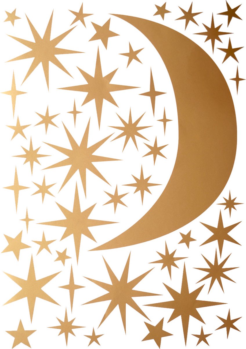 Sterren en Maan Goud muursticker | Voor Baby- & Kinderkamer | Geproduceerd in NL | Eigen Ontwerp | Hartendief Design | Muursticker | Sticker voor muur | Decoratiesticker | Herbruikbaar | Geprint op herplaatsbare stickerfolie