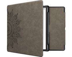 kwmobile e-reader hoesje geschikt voor Amazon Kindle Scribe (2022/2024) hoes - Ereader flip case met standaard - Kunstleren e reader cover - Opkomende Zon design in grijs