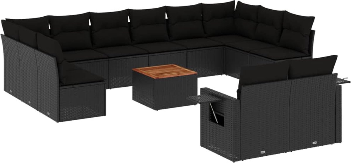 vidaXL 13-delige - Loungeset - met - kussens - poly - rattan - zwart