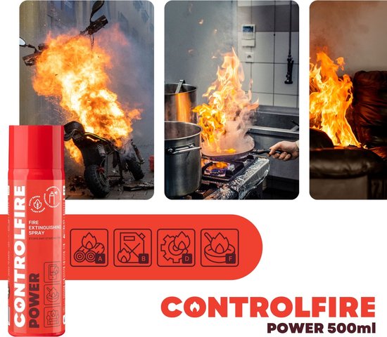 Control Fire Brandblusser 500 ml, mini brandblusser voor auto, keuken, lithiumbatterij, accu, kantoor, caravan, camper, elektrische branden, brandblusspray, brandklasse A B D F