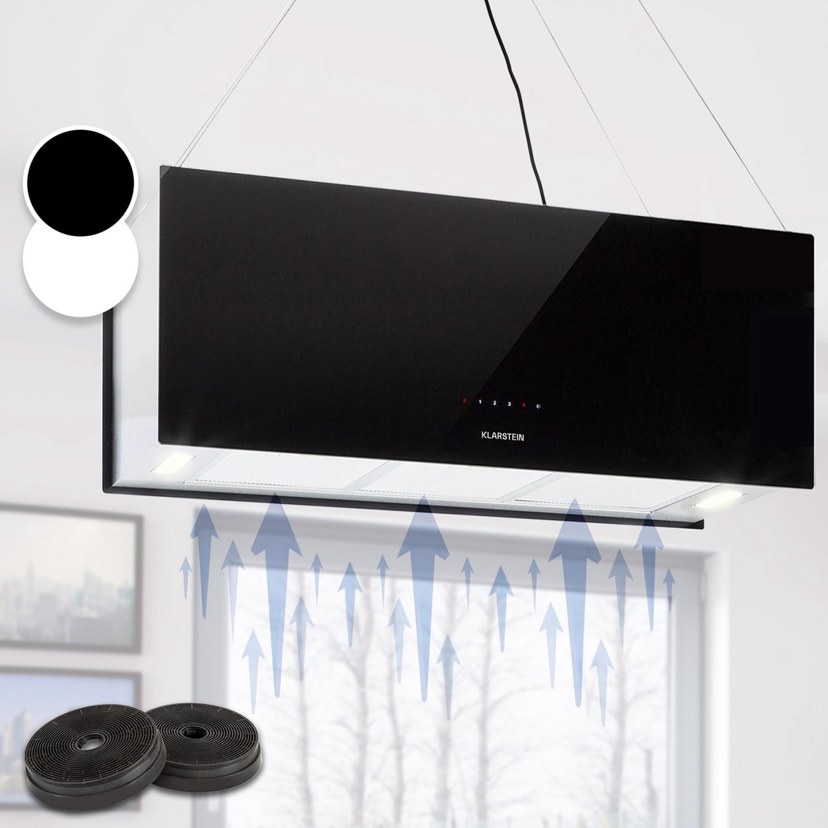 Klarstein Kronleuchter XL eilandafzuigkap - 90cm afvoer: 590mÂł/h - led touch - zwart