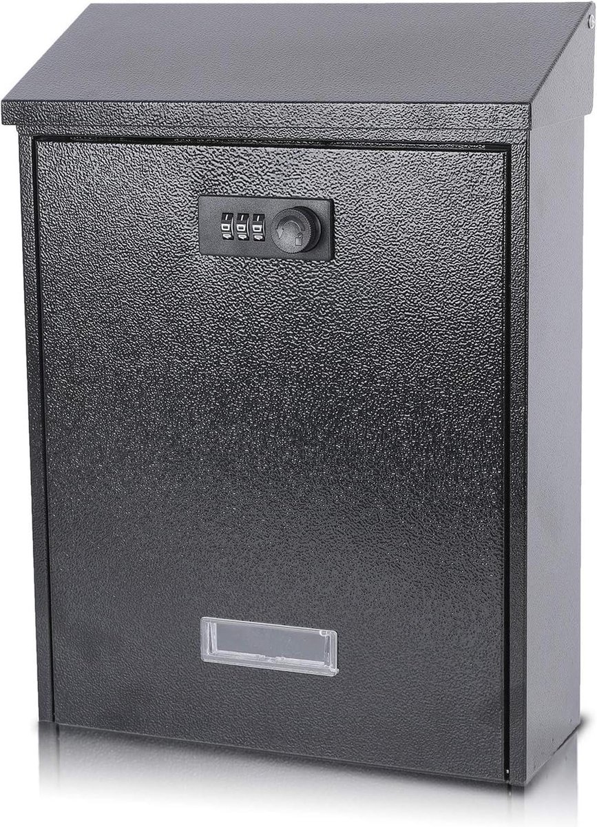 Brievenbus combinatieslot wandmontage - grote capaciteit - stalen afdekking - huis - 30 x 20 x 7 cm - zwart