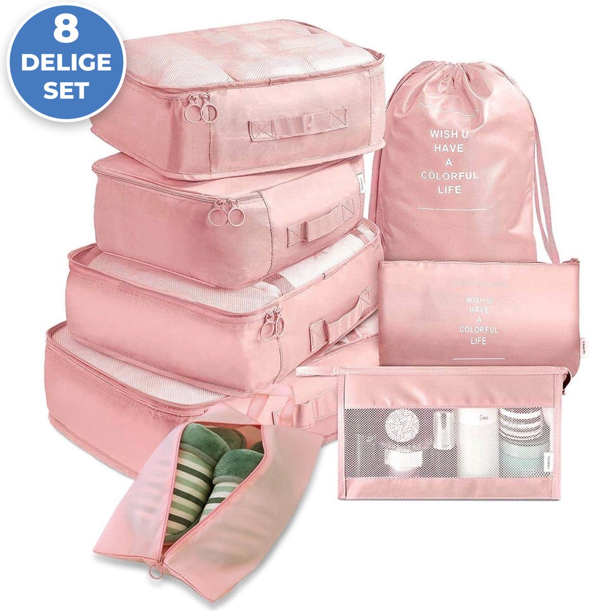 Bol.com Packing Cubes - Koffer Organizer Set - 8-delig - Kleding en Bagage Organizer - Travel Cubes - Reis Accessoires - Voor Ta... aanbieding