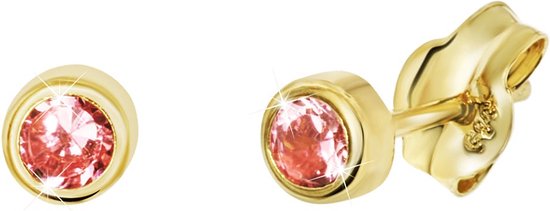 Lucardi - Boucles d'oreilles en or jaune avec zircone rose 3mm