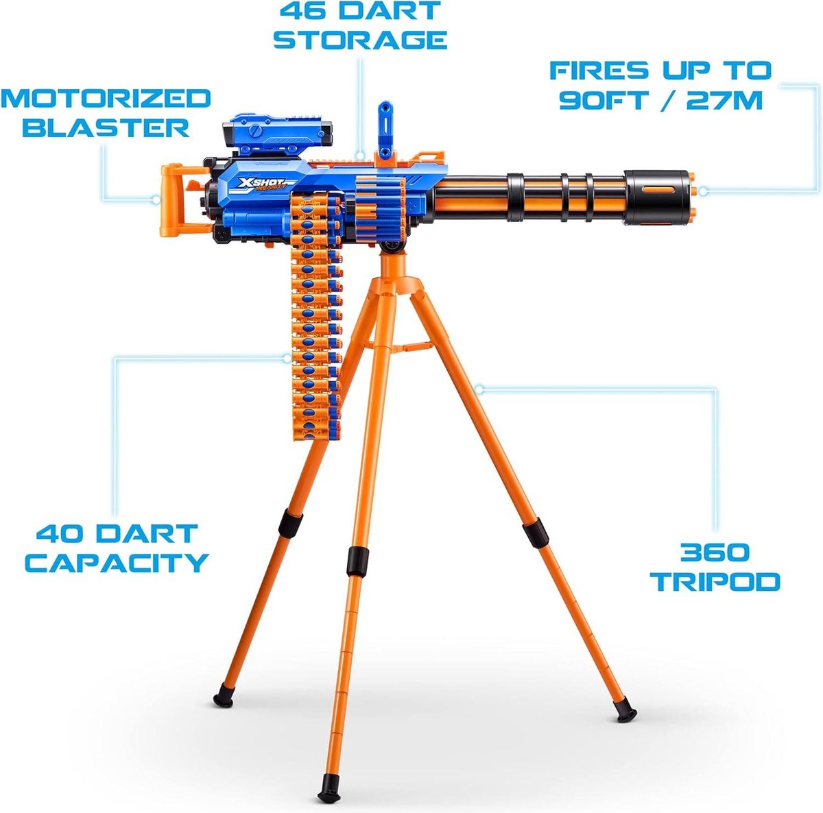 Zuru XSHOT Insanity Gatling Blaster met statief, 72 dartpijlen