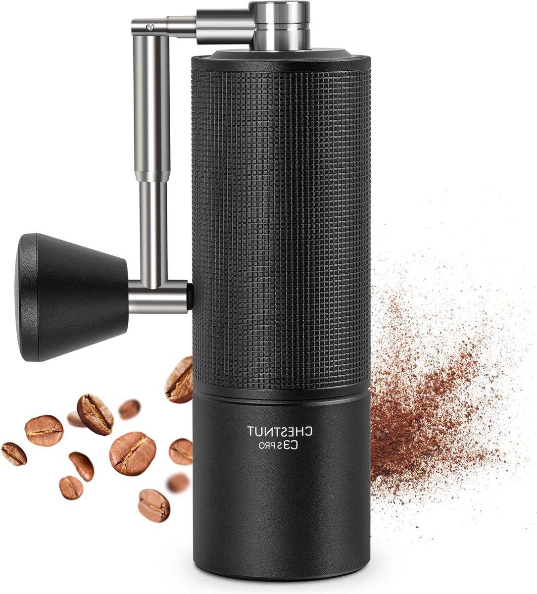 Koffiemolen Handkoffiemolen upgrade geïntegreerde volledig metalen behuizing roestvrij staal S2C kegelgeslepen handkoffiemolen met klapgreep voor espresso tot French Press zwart Chestnut C3s PRO