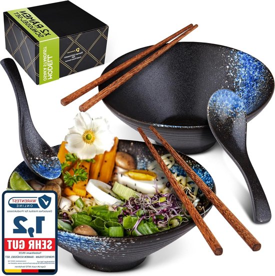 Ramen Kom van Keramiek 20cm Blauw Soepkom Saladeschaal Pho Soep Kom Bowl Ramen Noodle Kom Müslikommen A-B Kwaliteit mogelijk met kleine Glazuurfouten Pho Soep Noodle Kommen