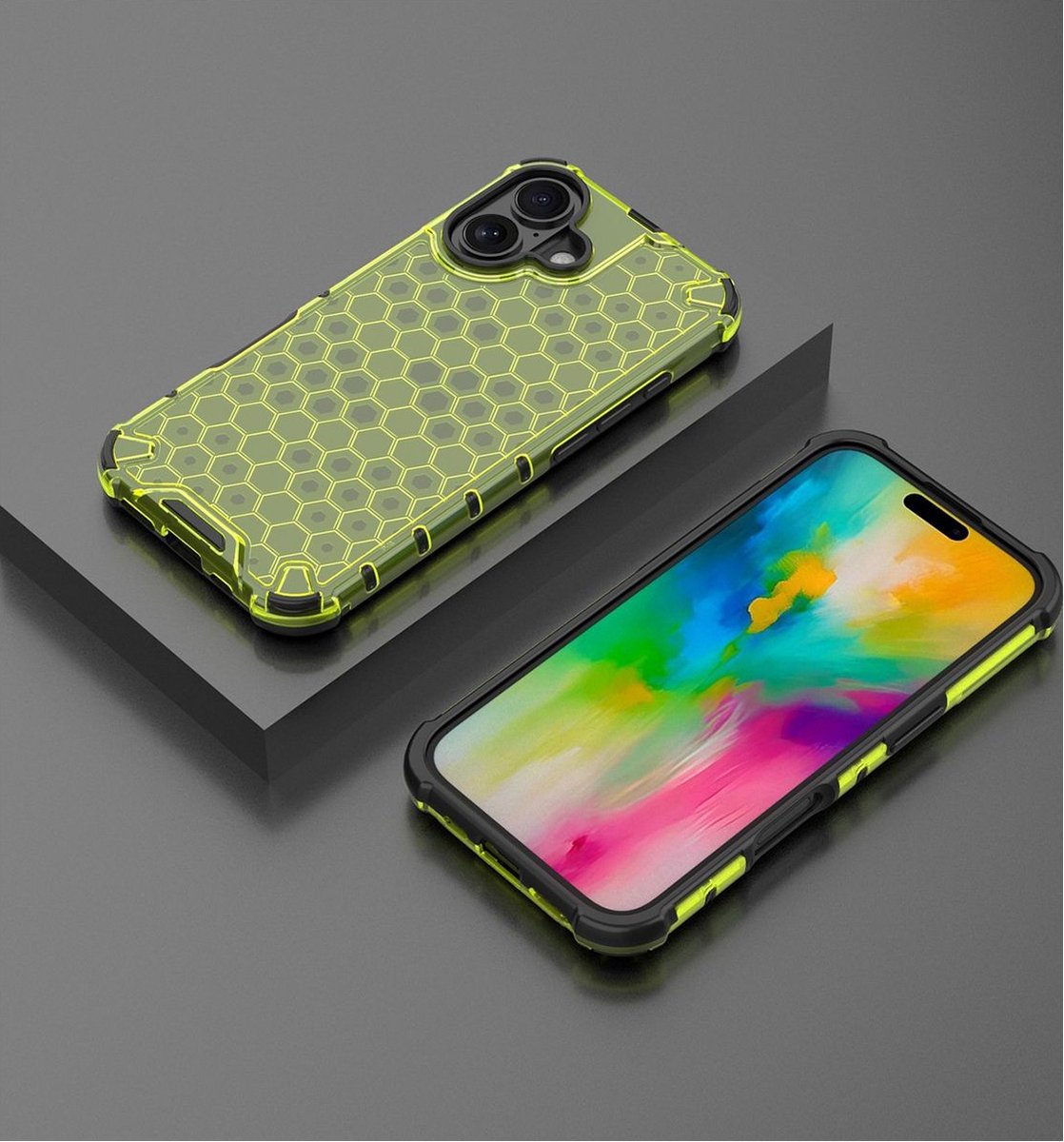 Mobigear Hoesje geschikt voor Apple iPhone 16 Plus Telefoonhoesje Hardcase | Mobigear Honeycomb Backcover Shockproof | Schokbestendig iPhone 16 Plus Telefoonhoesje | Anti Shock Proof - Groen