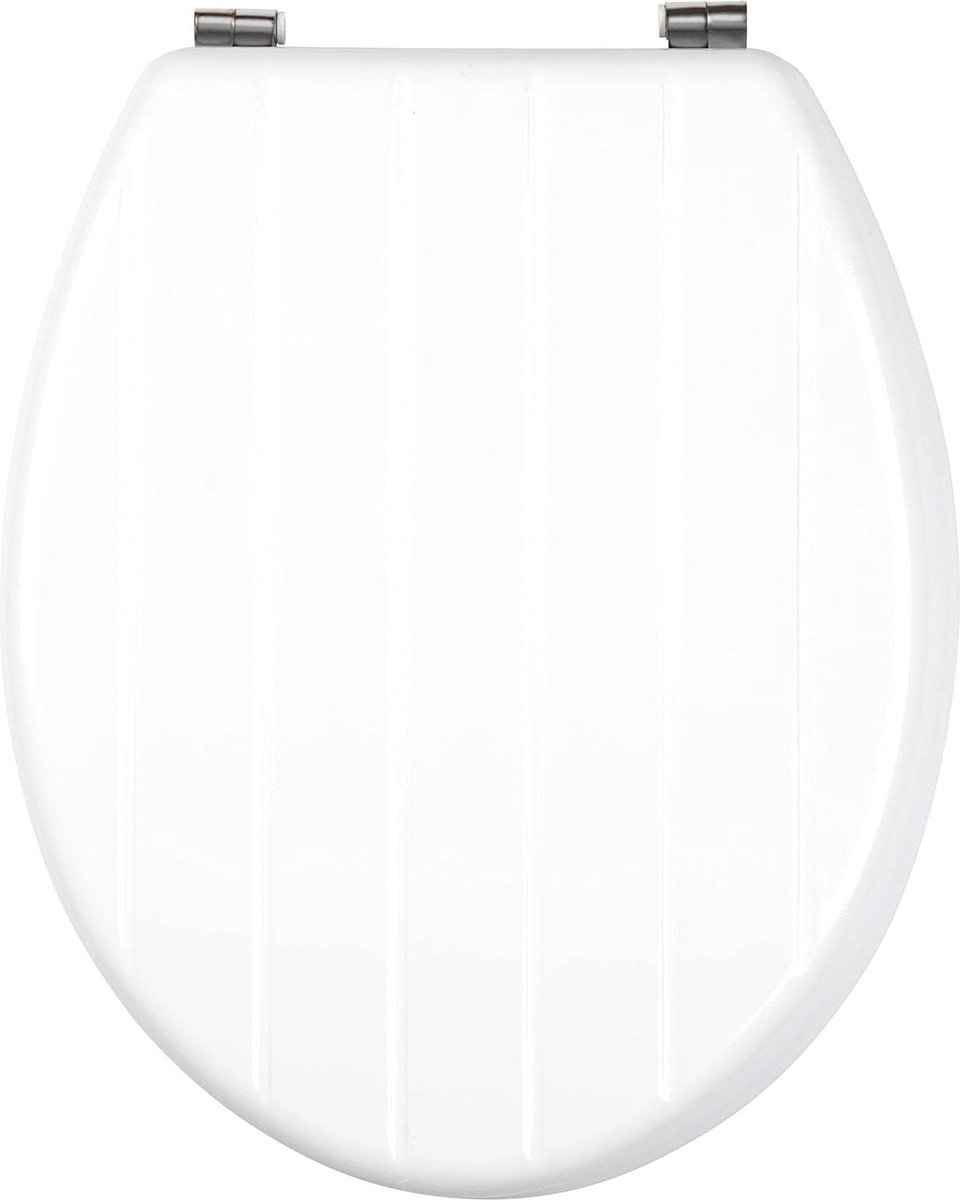 Image of 18-Inch Stainless Steel Hinge Toilet Seat - Normal Close - Quick and Easy to Fit - Wood White - Tongue and Groove - 36 x 43 x 5 cm
