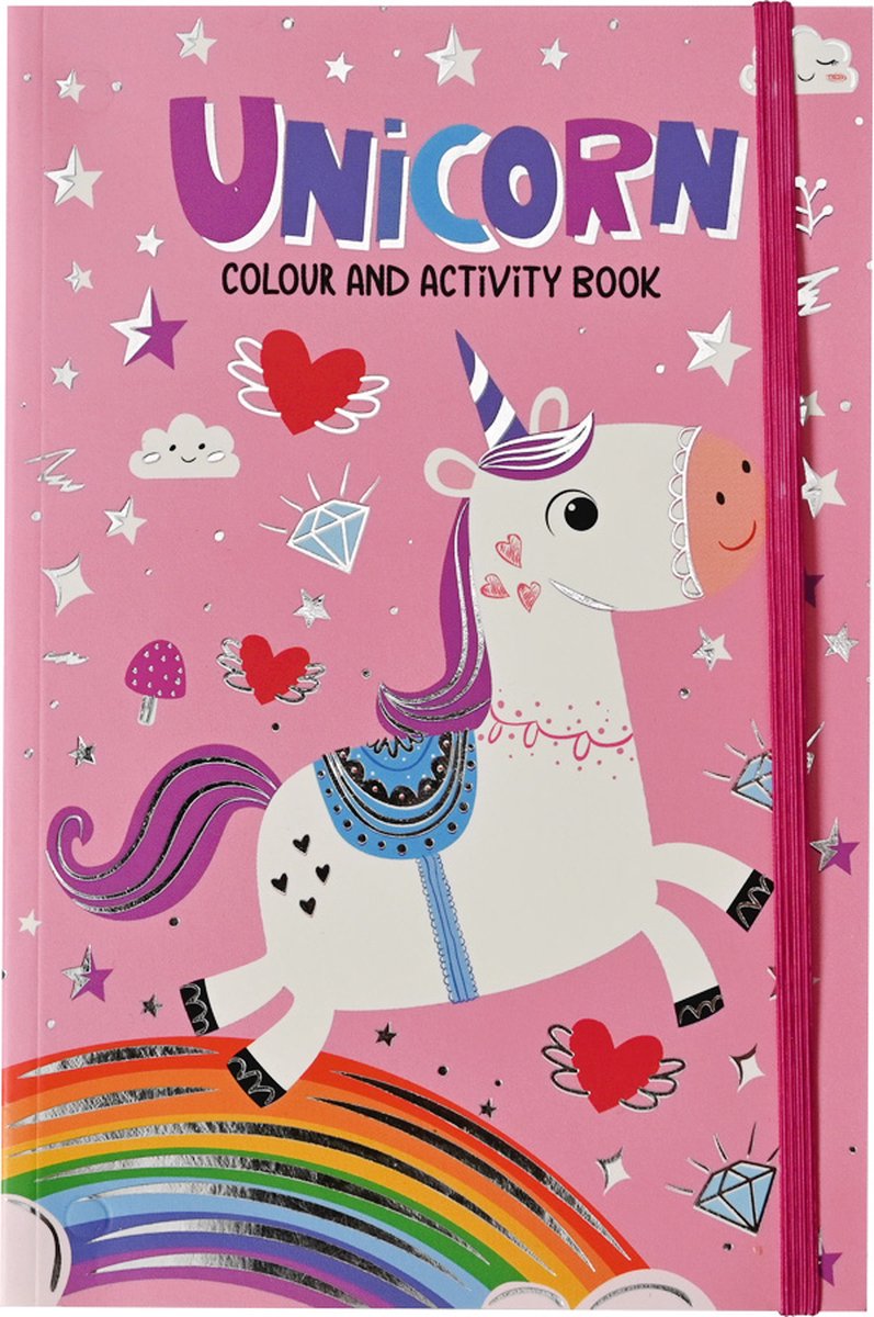Activiteiten boek met Elastiek Unicorn - Knutselboek - Doeboek & Activiteiten Boek - Tekenblok voor Kinderen - Kleurboek Peuter - Tekenboek voor Kinderen - Tekenen Kinderen - 80 Pagina's - 21x14cm - Vanaf 3 Jaar - Multi Kleuren