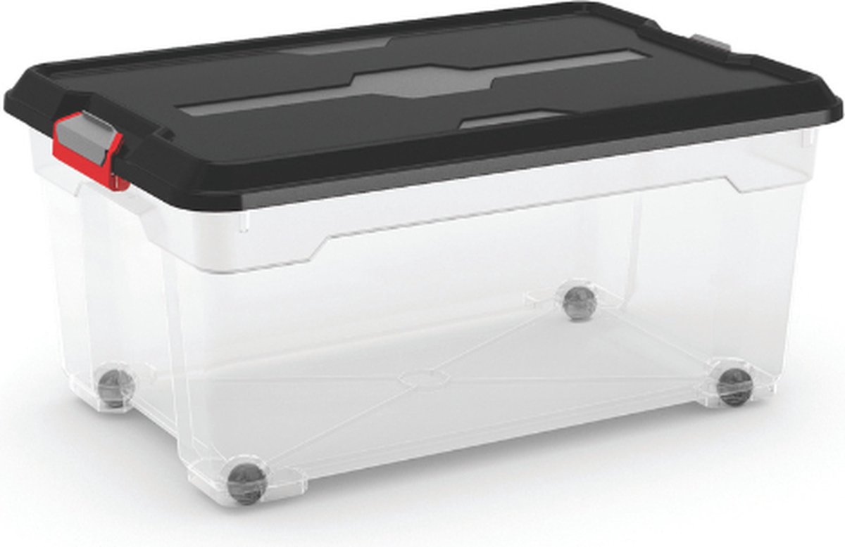 Kis Moover box L met wielen transparant zwart 45L
