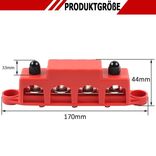 300 A Verzamelrailkast 12 V - 48 V DC 4 x M8 verzamelrail voor terreinwagens, boot, camper, auto, heavy duty bus, bar, auto, messing verdelerblok