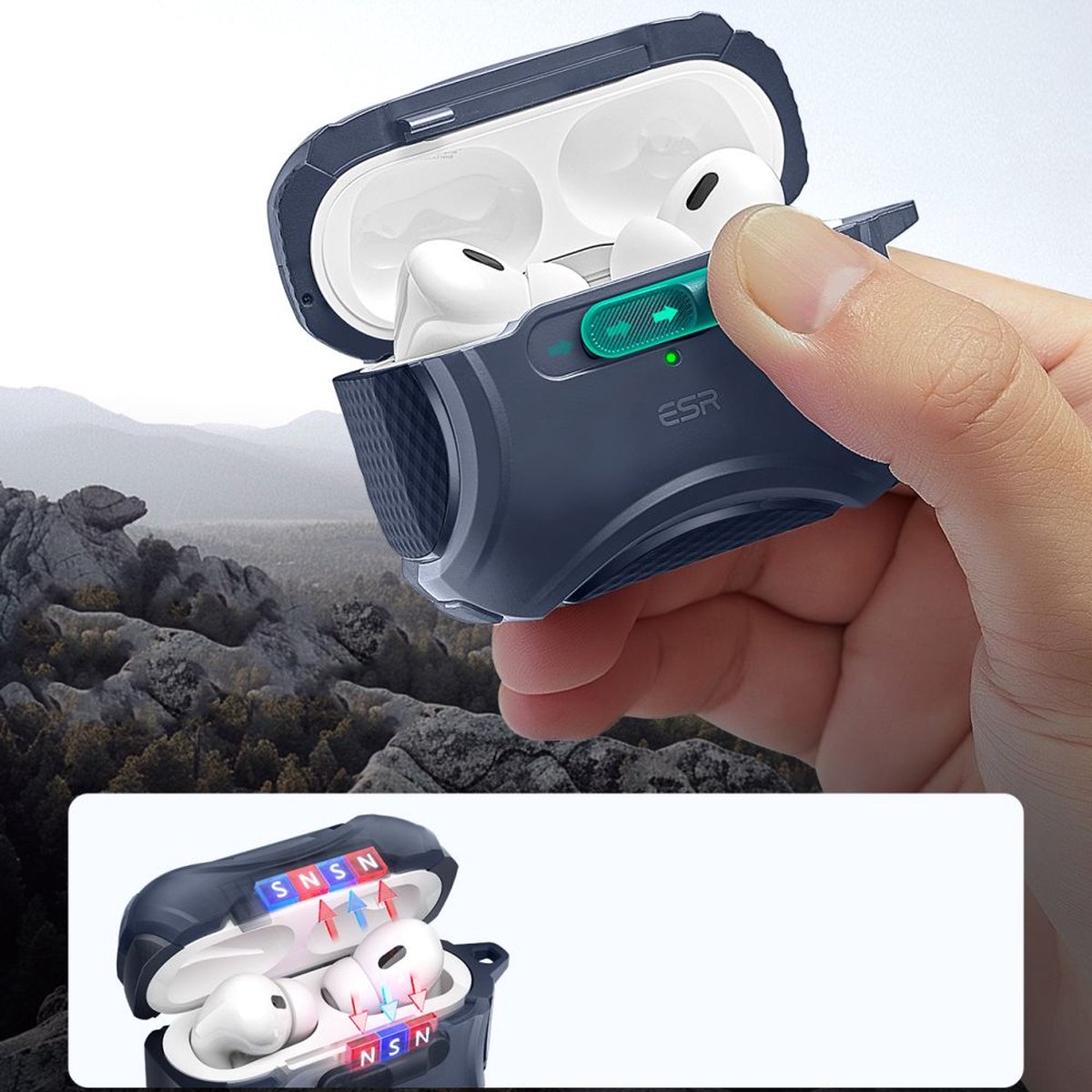 ESR - CYBER - FLICKLOCK HALOLOCK MAGSAFE APPLE AIRPODS PRO - 1 / 2 - BLAUW