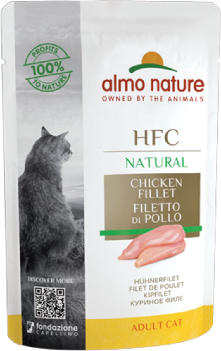 48x Almo Nature HFC Natural Kattenvoer Nat Maaltijdzakje Kipfilet 55 gr