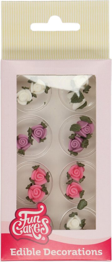 FunCakes Suikerdecoraties - Rozen met Blaadjes - 16 Stuks - Eetbare Taartdecoratie