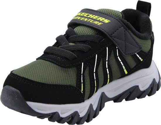 Zwarte en olijfgroene Skechers sneaker voor kinderen met 'Adventure' op klittenband.
