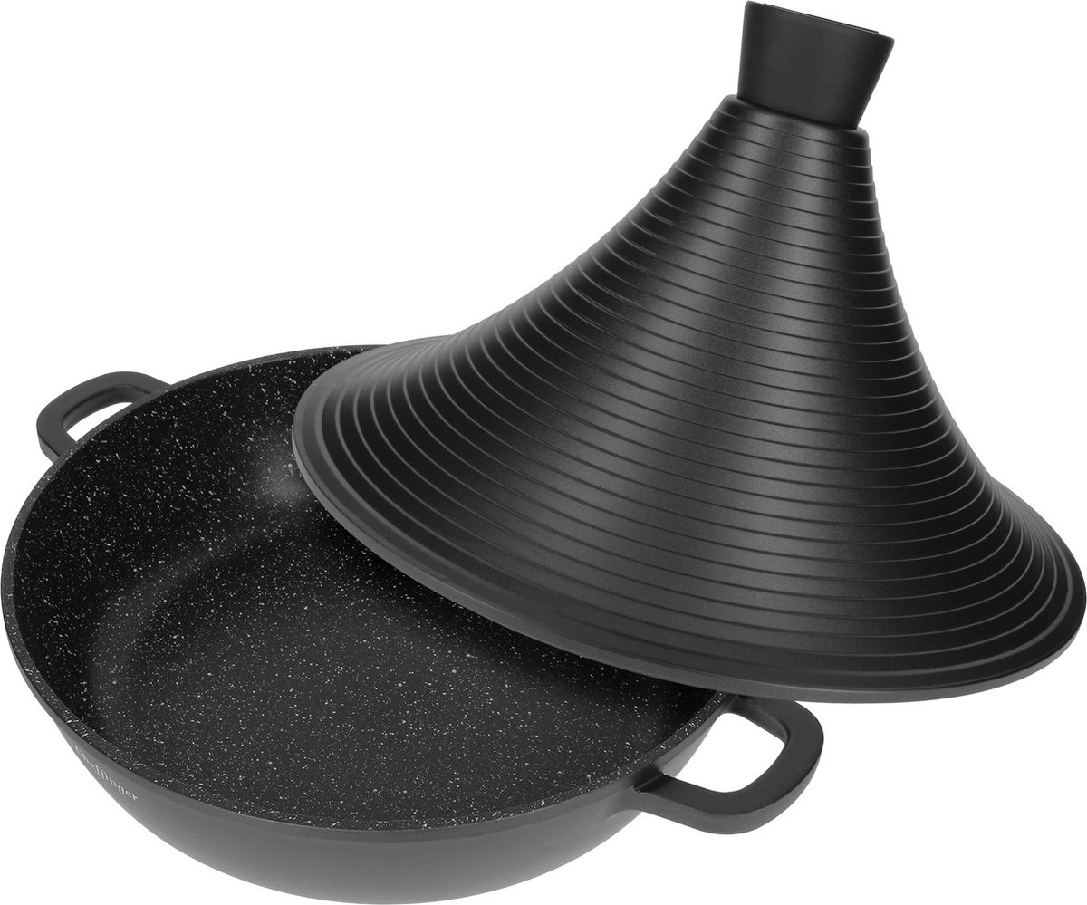 Bol.com Cheffinger Tajine Tagine inductie pan Ø 28 cm - aluminium - zwart met koudgrepen aanbieding