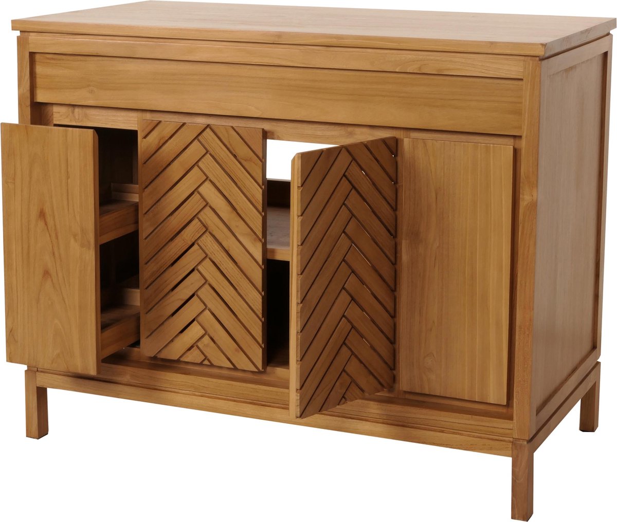 Teak wastafelonderkast MCW-M74, wastafelmeubel, hoogwaardige B-kwaliteit teak (kernhout, 20-30 jaar), 86x106x56cm