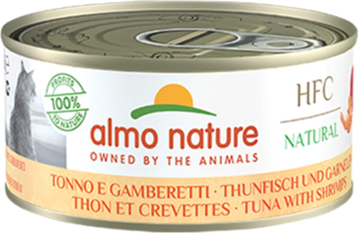 48x Almo Nature HFC Natural Kattenvoer Nat Blik Tonijn & Garnaal 150 gr