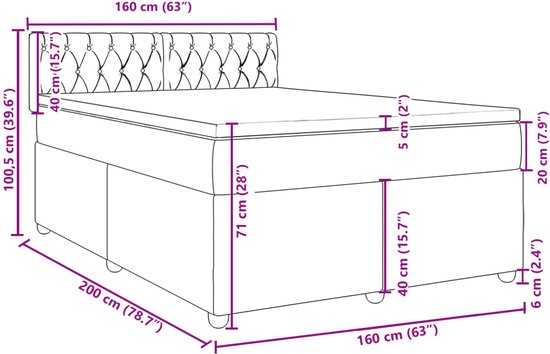 vidaXL - Sommier tapissier - avec - matelas - tissu - gris clair - 160x200 - cm