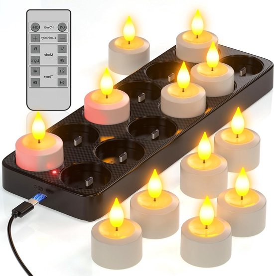 Anna's Collection Oplaadbare LED theelichtjes - 4x - wit - H6 cm | Leen Bakker