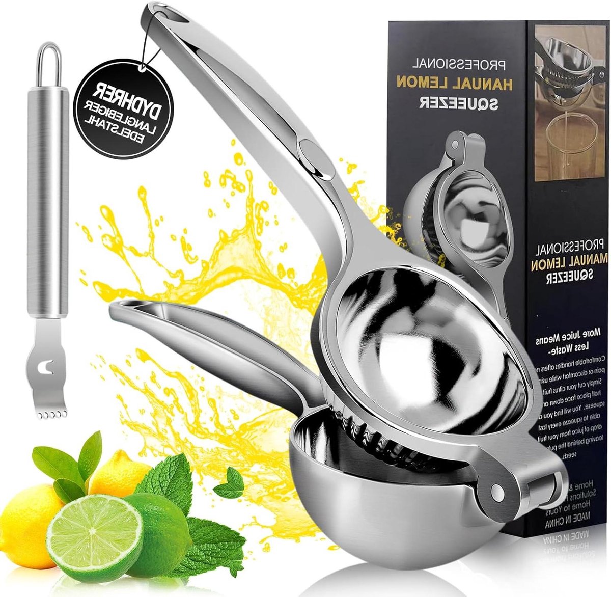 Citroenpers van roestvrij staal XXL handpers voor citroenen en limoenen vaatwasmachinebestendige citruspers voor keukenbar restaurant citruspers