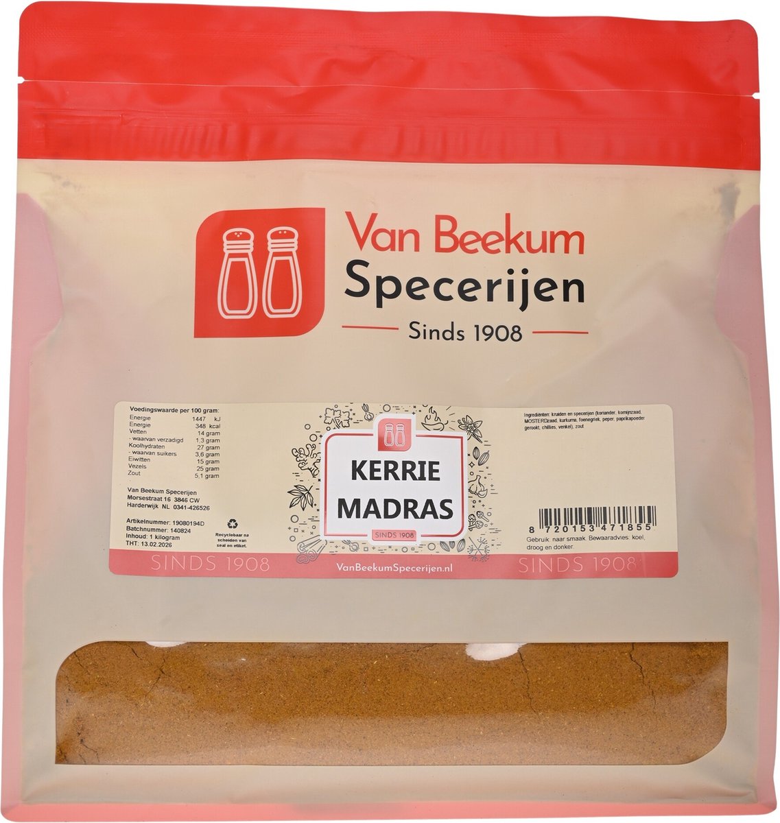 Goedkoopste Van Beekum Specerijen - Kerrie Madras - 1 kilo (hersluitbare stazak