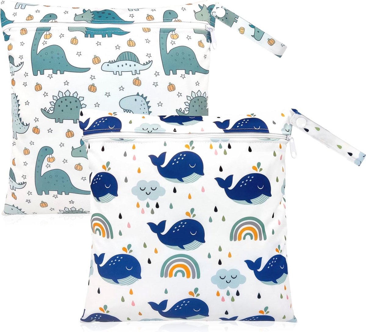 Image of 2 Stuks Wasbare Luiertas met Ritssluiting - Herbruikbare Organizer voor Nat en Droog, Ideaal voor Reizen, Strand en Zwembad, Groen en Blauw - 28x30 cm