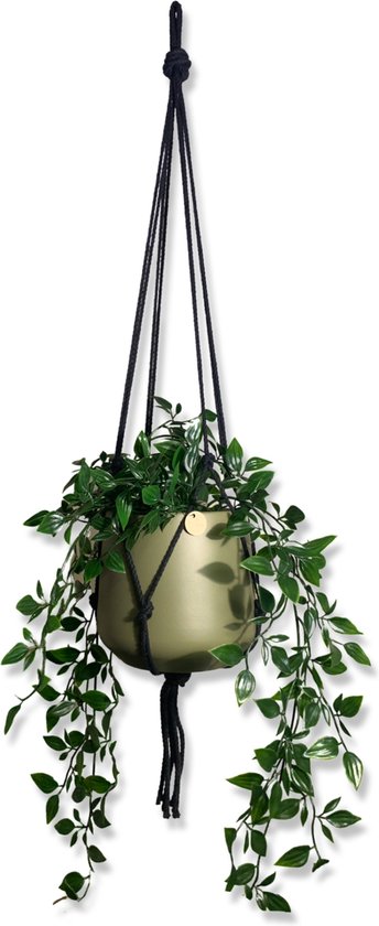 Minimalistische Plantenhanger - Kies kleur en lengte - Zwart - 120 cm lang - Katoenkoord - Geschikt voor Pot met Diameter t/m 20 cm - Handgemaakt in ons Macramé Atelier - Prijs per Stuk - Let op: Exclusief Pot - Inclusief Verzendkosten