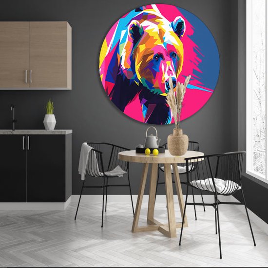 Assiette murale ours - Cercle mural Animaux - Tableau Formes géométriques - Décoration murale moderne - Tableau Dibond - Décoration chambre cercle mural aluminium 80x80 cm