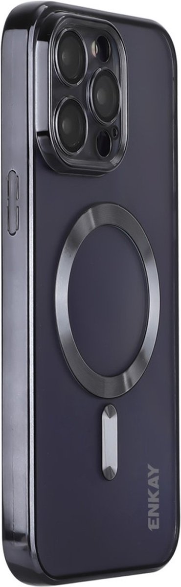 ENKAY Hoesje - Geschikt voor iPhone 16 Pro Max Hoesje - ENKAY Metallic TPU Back Cover met Camera Lens Protector - MagSafe Compatible - Zwart