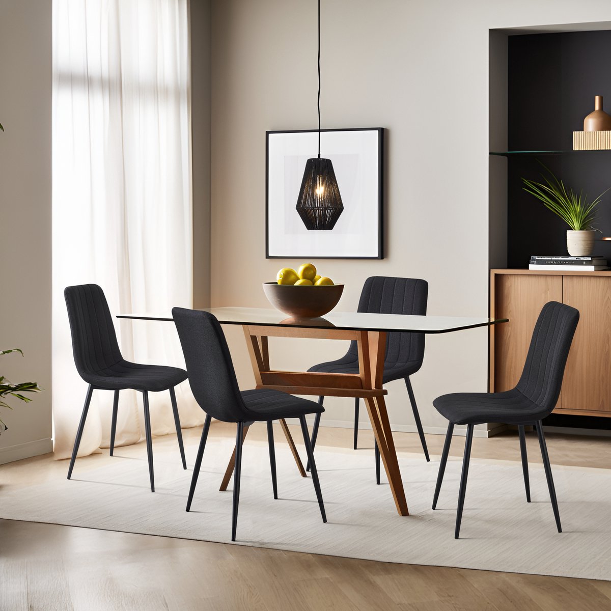 en.casa Eetkamerstoel set van 4 Elsern 89x43x52 cm zwart [en.casa]