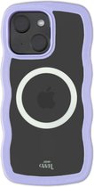 xoxo Wildhearts Magnetische Wavy Case - Paars telefoonhoesje - Geschikt voor iPhone 13 MagSafe - Golvend hoesje - Wolken hoesje - Schokbestendig - Cloud Case met magneet ring - Silicone case - Transparant / Paars
