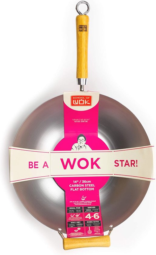 Wokpan platte bodem met houten handvat 30 cm 1 x 1 Stuk - Snelle