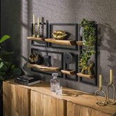 PS-Collection Edge Set/5 Wandschap - 25x15x75cm - Naturel - Acacia/Metaal - wandplank - wandrek industrieel - wandrek metaal zwart - wandrek rond - wandrekken - wandplank zwevend - wandplank hout - wandkubus - boekenplank