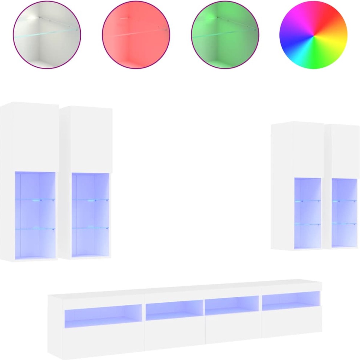 vidaXL - 7-delige - Tv-wandmeubelset - met - LED-verlichting - wit