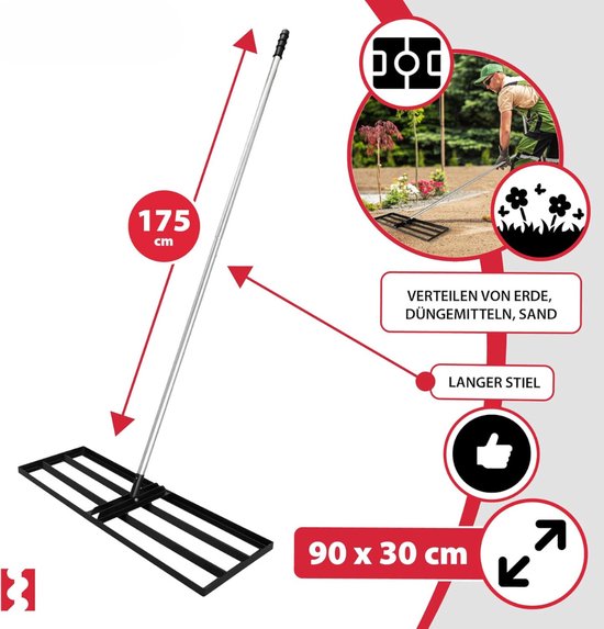 Gazonrakel 90 x 30 cm met Stalen Steel - Perfect voor Nivelleren en Onderhouden van je Gazon — afbeelding 3