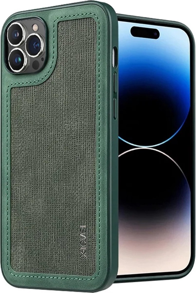 X-Level – PU Leather Coated PC+TPU – iPhone 15 Pro Max – Backcover – hoesje - Groen