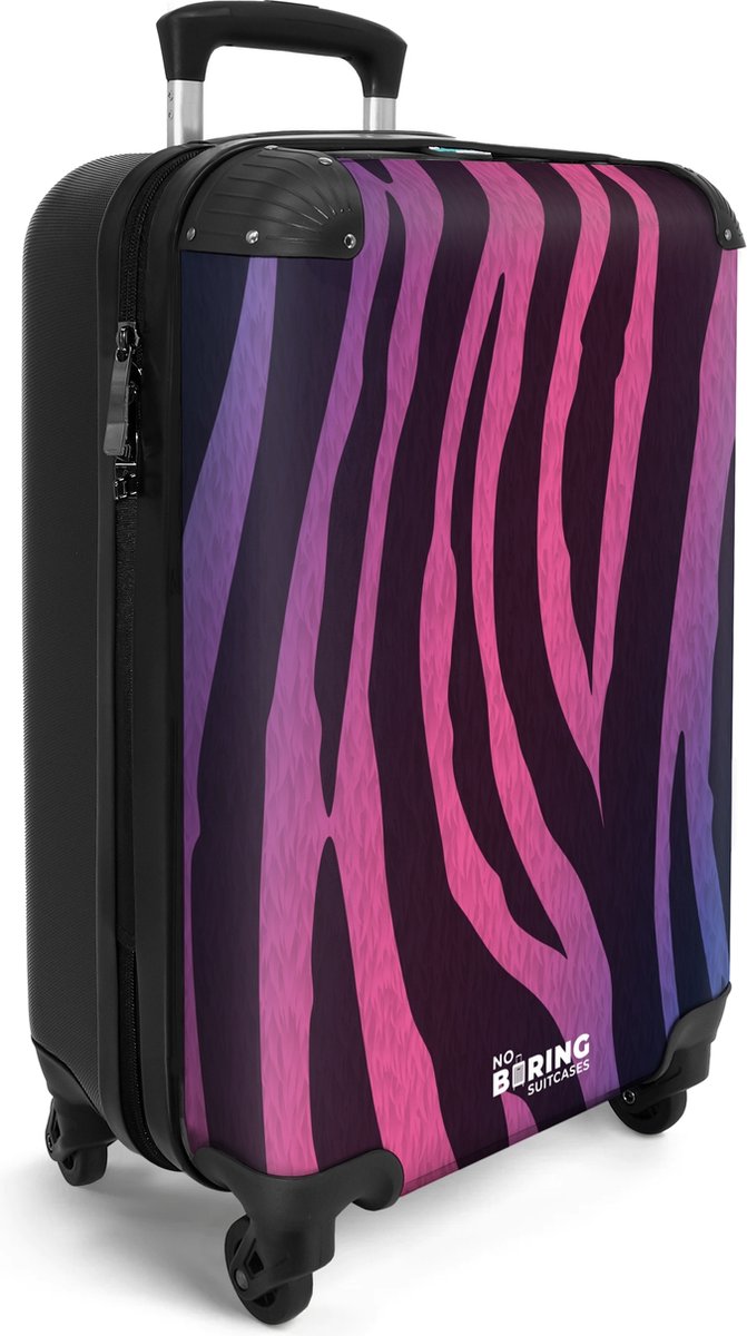 NoBoringSuitcases.com® - Handbagage koffer lichtgewicht - Reiskoffer trolley - Zebra print met roze en paars - Rolkoffer op wieltjes - Cabine valies - Past binnen 55x40x20 en 55x35x25