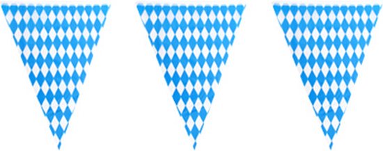 Vlaggenlijn Oktoberfest - Slingers - Vlaggetjes - Bierfeest - Beierse vlag - Ruitjes - 10 meter - Blauw/wit